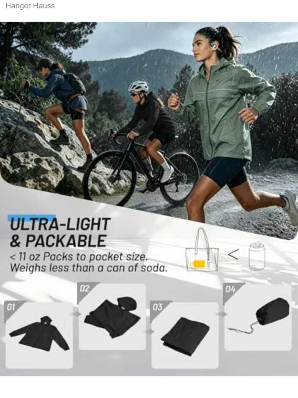 Women's Lightweight Packable Waterproof Nylon Rain Jacket with Hood,